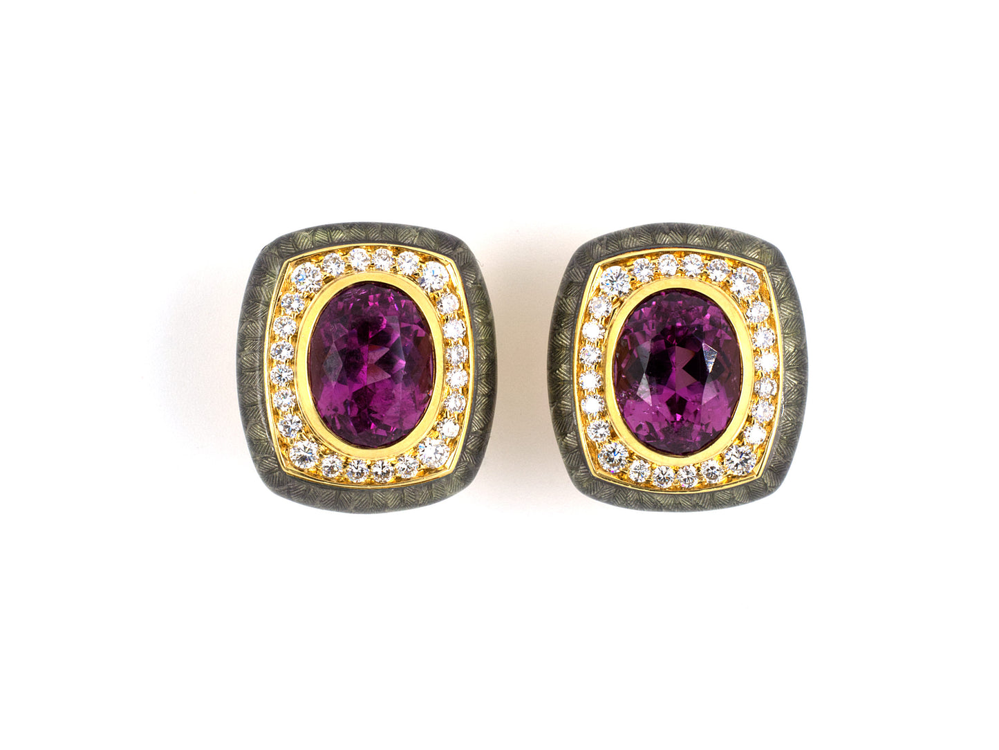 52930 - De Vroomen Gold AGL Tourmaline Diamond Enamel Earrings