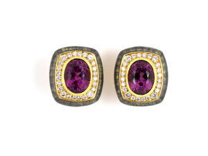 52930 - De Vroomen Gold AGL Tourmaline Diamond Enamel Earrings