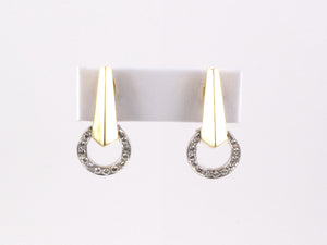 53003 - SOLD - Gold Diamond Door Knocker Circle Drop Dangle Earrings