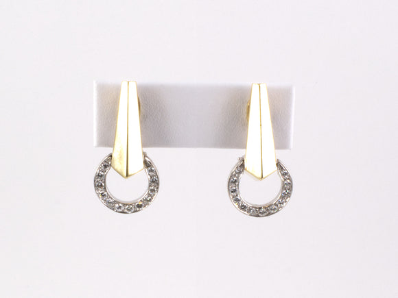 53003 - SOLD - Gold Diamond Door Knocker Circle Drop Dangle Earrings