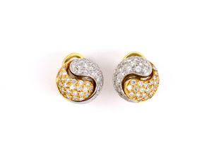 53053 - SOLD - Gold Platinum Pave Diamond Swirl Yin Yang Button Earrings