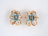 53058 - SOLD - Retro Gold Aquamarine Sapphire Diamond Earrings