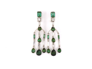 53073 - Platinum Diamond Tourmaline Drop Dangle Chandelier Earrings