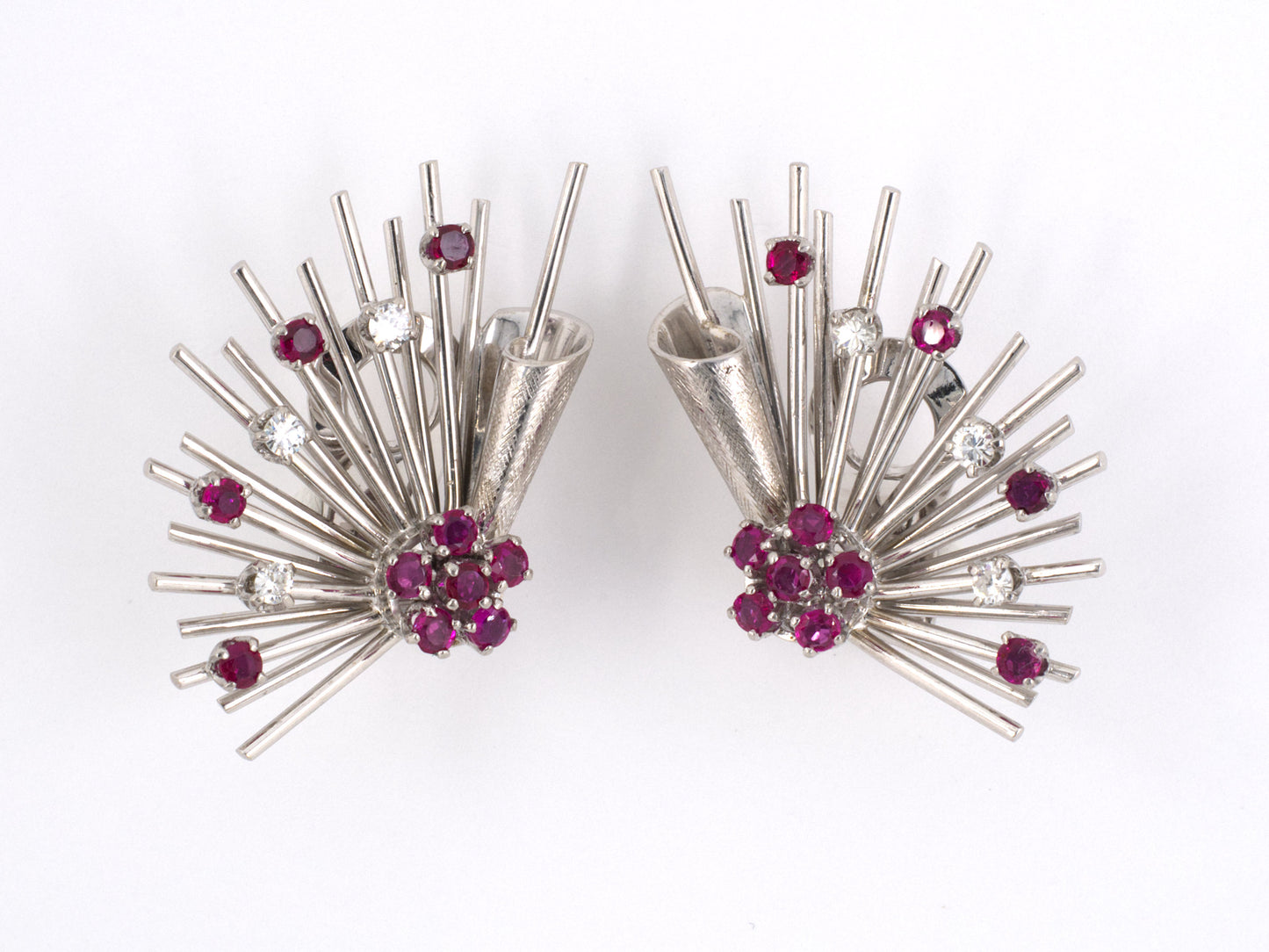 53102 - Retro Gold Diamond Ruby Spray Earrings