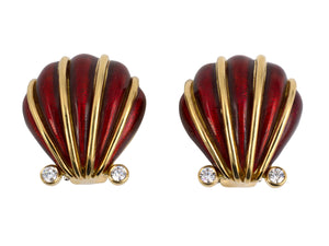 53106 - SOLD - Schlumberger Tiffany Gold Diamond Enamel Shell Earrings