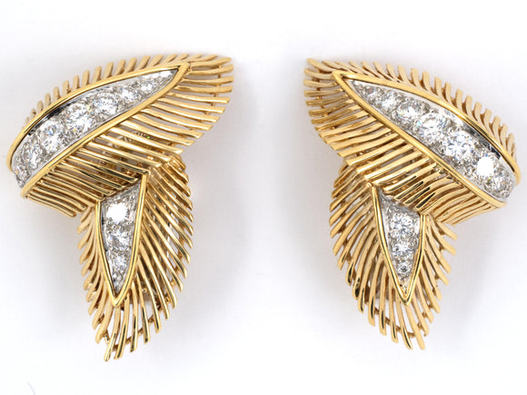 53145 - Gold Platinum Diamond Leaf Earrings