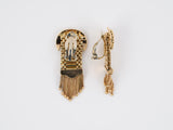 53193 - Circa 1950s Gold Black Enamel Buckle Tassel Earrings