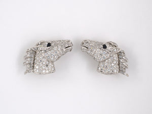 53220 - SOLD - Platinum Diamond Sapphire Horse Head Earrings