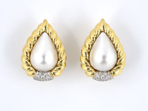 53222 - R Stone Gold Pearl Diamond Pearl Earrings