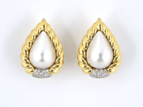 53222 - R Stone Gold Pearl Diamond Pearl Earrings