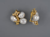 53229 - SOLD - Baroque Neiman Marcus Gold Pearl Diamond Flower Earrings