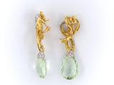 53253 - Circa 2000 Nicholas Varney Gold Platinum Green Beryl Yellow Diamonds Bow Ribbon Drop Earrings