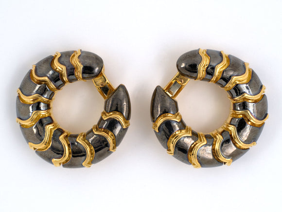 53284 - Marina B Gold Black Crescent Hoop Earrings