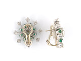 53321 - Circa 1950 Platinum Diamond Emerald Cluster Earrings