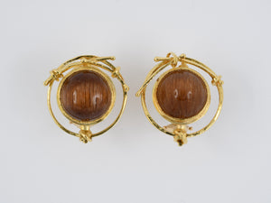 53346 - Circa 2003 Gold Rutillated Quartz Circle Earrings
