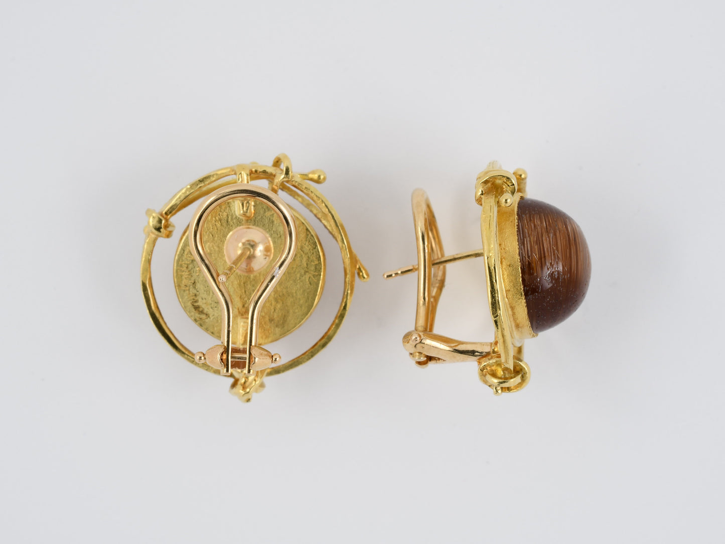 53346 - Circa 2003 Gold Rutillated Quartz Circle Earrings
