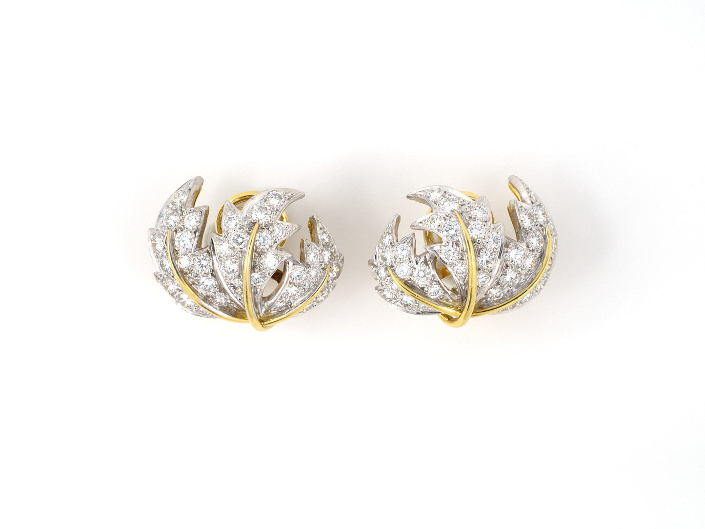 53391 - SOLD - Platinum Gold Diamond Pearl Leaf Earrings