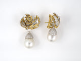 53391 - Platinum Gold Diamond Pearl Leaf Earrings