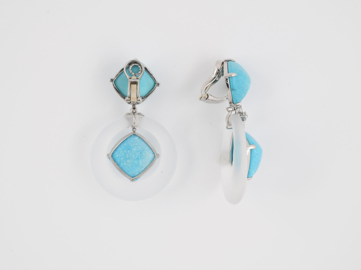53431 - Platinum Turquoise Diamond Crystal Drop Earrings