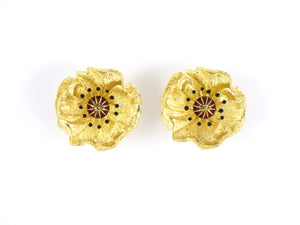 53441 - SOLD - Asprey Gold Enamel Flower Earrings