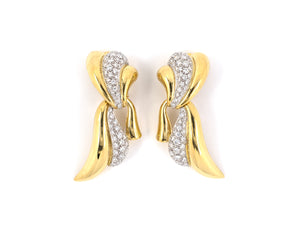 53451 - Circa 1980s Gold Diamond Ribbon Drop Earrings