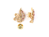 53475 - SOLD - Circa 1950s Gold Ruby Diamond Flower Earrings