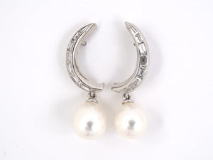 53532 - Platinum Diamond Pearl Harvest Moon Drop Dangle Earrings