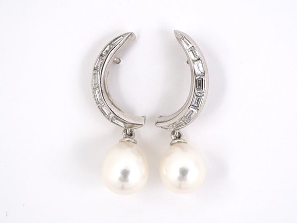 53532 - Platinum Diamond Pearl Harvest Moon Drop Dangle Earrings