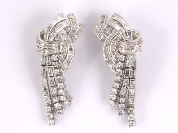 53595 - SOLD - Platinum Diamond Cluster Swirl Drop Earrings