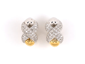 53603 - SOLD - Gold Diamond Heart Hoop Earrings