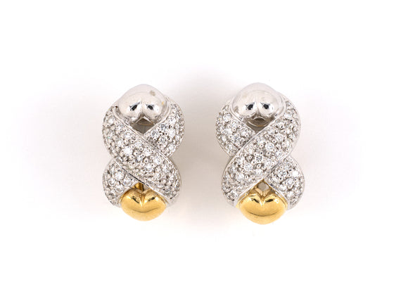 53603 - SOLD - Gold Diamond Heart Hoop Earrings