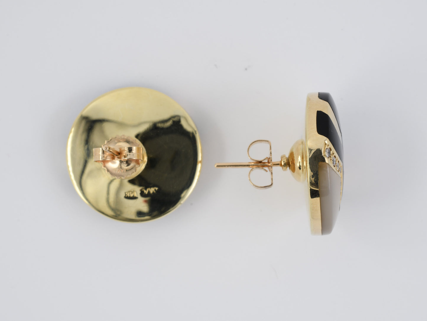 53610 - SOLD - Asch Grossbardt Gold Diamond Pearl Lapis Onyx Malachite Coral Button Earrings