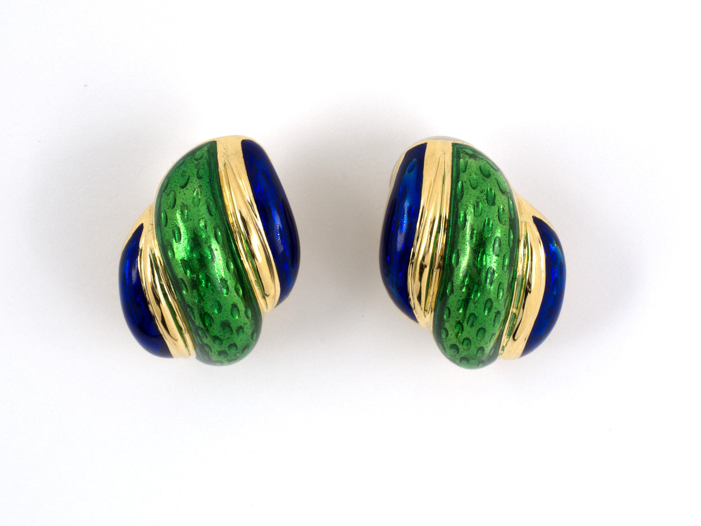 53639 - SOLD - Gold Enamel Swirl Hoop Earrings