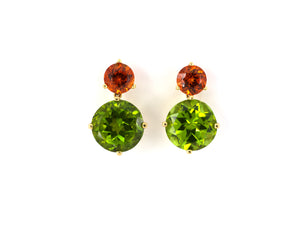 53640 - SOLD - Gold Peridot Spessartite Drop Dangle Earrings