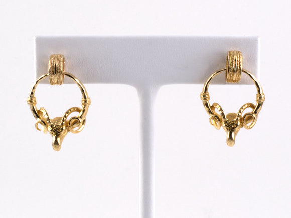 53646 - Gold Ram Drop Dangle Earrings