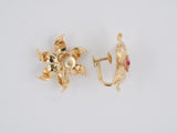 53648 - SOLD - Gold Ruby Carved Flower Leaf Earrings