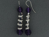 53692 - Platinum Amethyst Diamond Sapphire Barber Pole Dangle Earrings