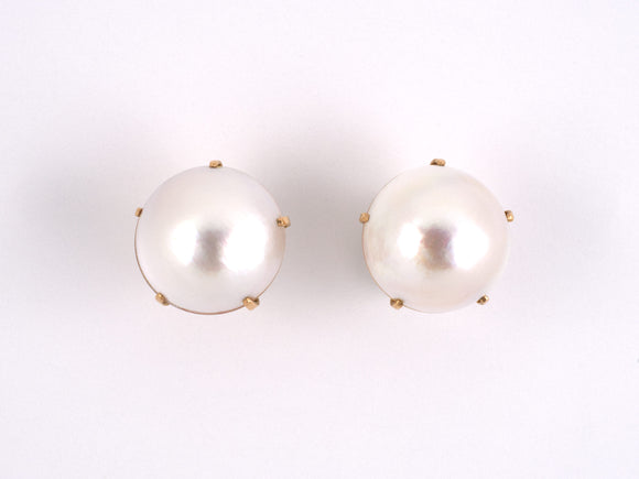 53728 - SOLD - Gold Mabe Pearl Stud Earrings