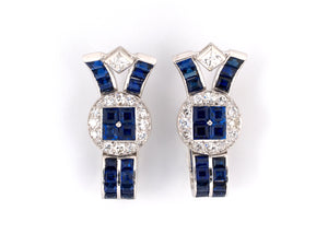 53736 - Art Deco Cartier Platinum Diamond Sapphire Spray Bow Earrings