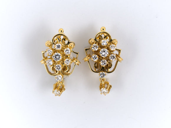 53776 - SOLD - K. Goldschmidt Gold Diamond Cluster Drop Dangle Earrings