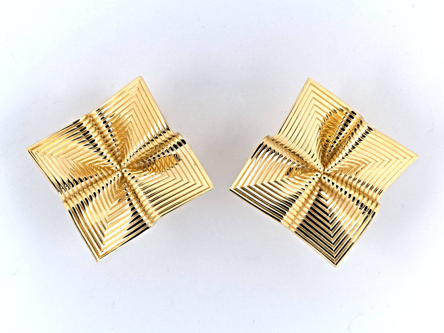 53779 - SOLD - Circa 1950 Tiffany Gold Corrugated Square Earrings