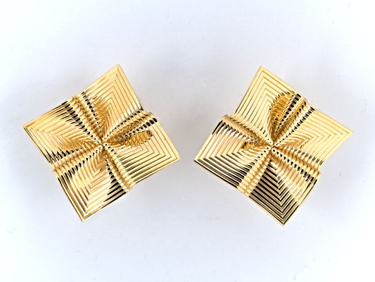 53779 - SOLD - Circa 1950 Tiffany Gold Corrugated Square Earrings