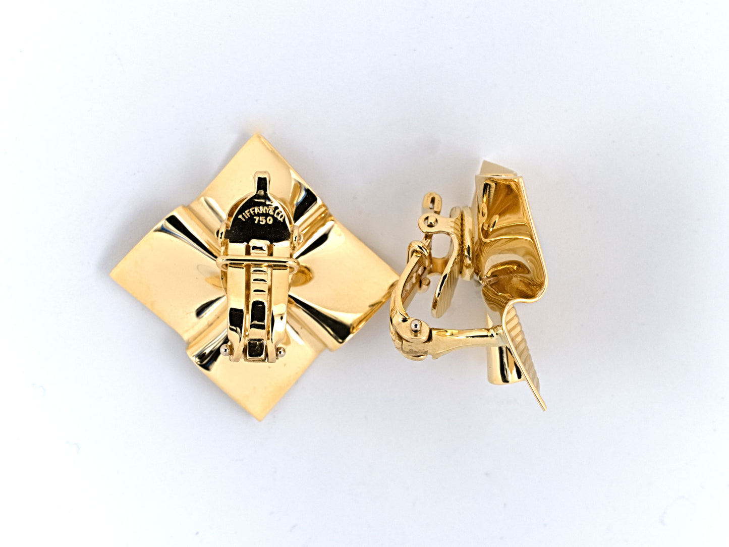 53779 - SOLD - Circa 1950 Tiffany Gold Corrugated Square Earrings