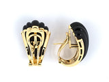 53792 - Gold Onyx Diamond Fluted Hoop Earrings