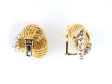 53814 - SOLD - 1960s Gold Palladium Diamond Lovers Knot Earrings
