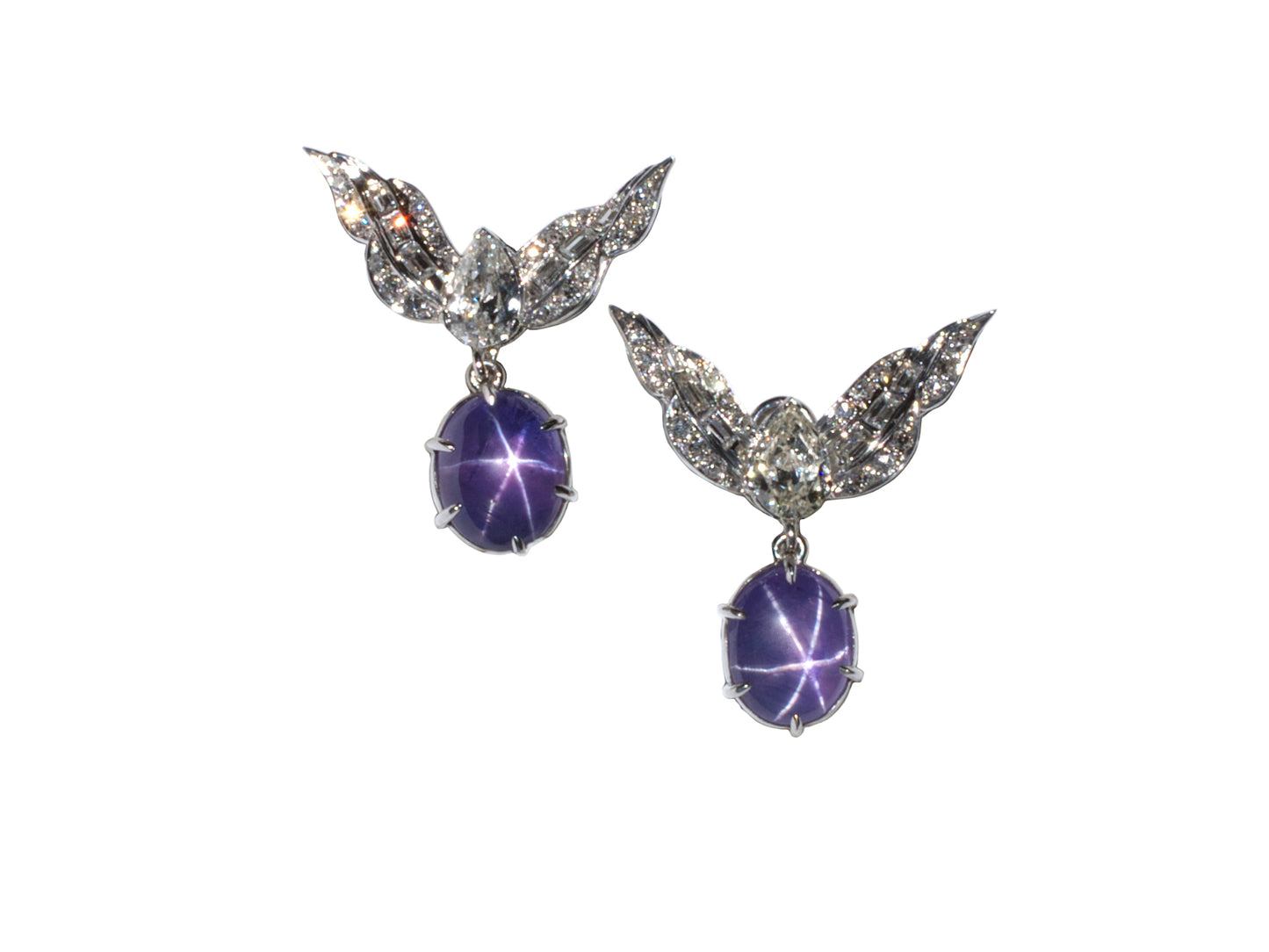 53817 - Circa 1945 Platinum Diamond AGL Purple Star Sapphire Earrings