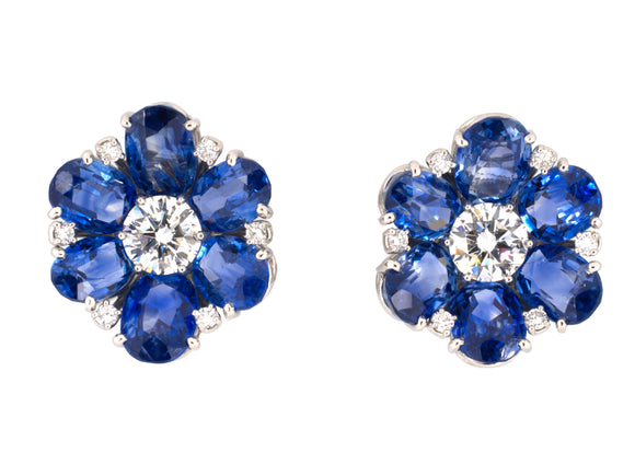 53829 - Cerro Platinum AGL Kashmir Sapphire GIA Diamond Cluster Floral Earrings