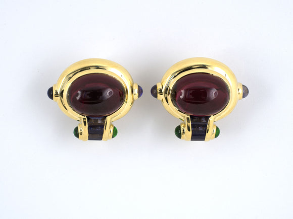 53842 - Gold Garnet Iolite Tourmaline Earrings