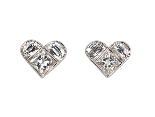 53862 - SOLD - Platinum Diamond Heart-Shape Stud Earrings