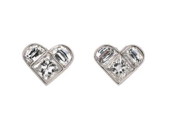 53862 - Platinum Diamond Heart-Shape Stud Earrings